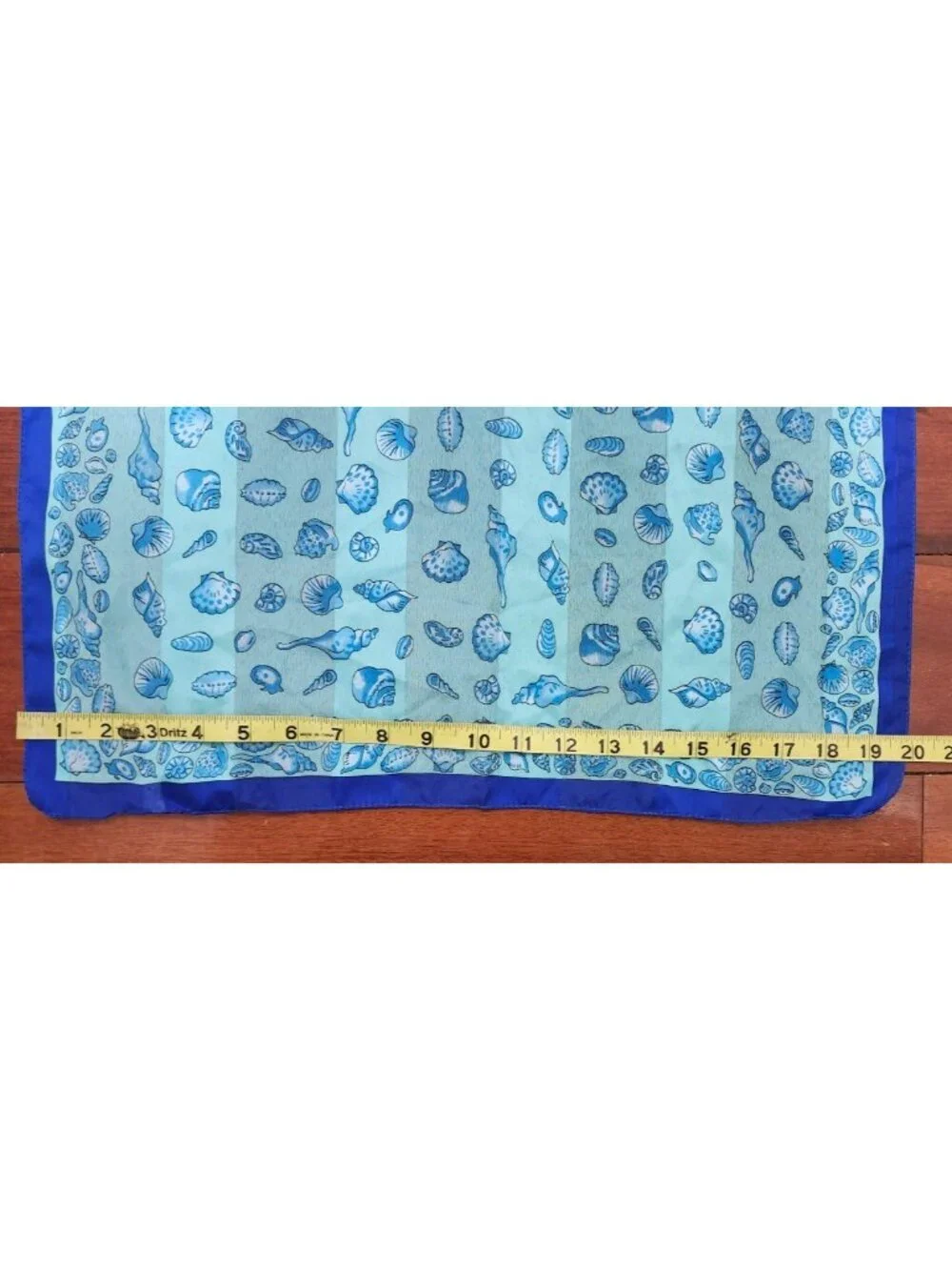 Vintage Symphony Scarf Co Italy Blue Seashell Print Silk Scarf Pocket Square